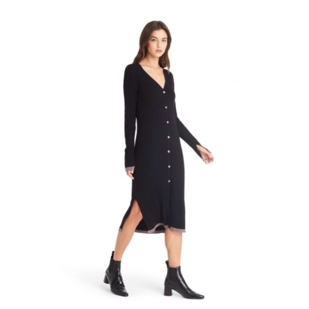 Michael Stars Long Ribbed Duster Cardigan in Black Size Small